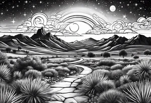Galaxy sky with Arizona landscape tattoo idea