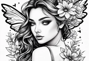 Flying Fairy with flowers tattoo idea