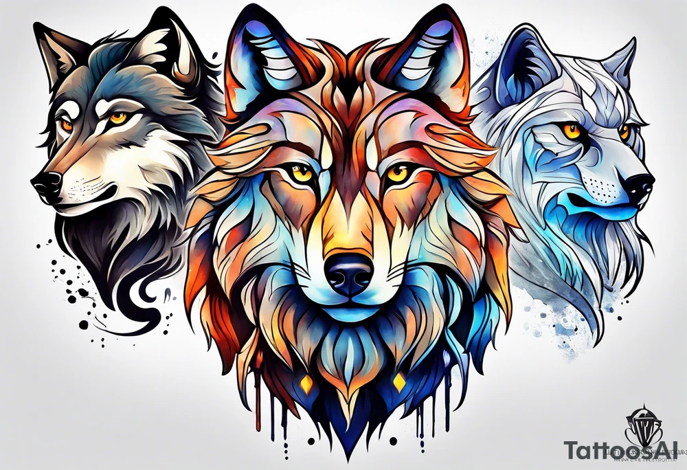 A Wolf as a father, an owl as the son and a lioness as the daughter. tattoo idea