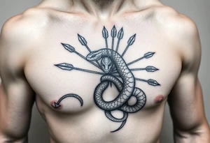 snake carrying a bunch of arrows on its back tattoo idea