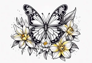 Butterfly, star and daffodils, aster tattoo idea
