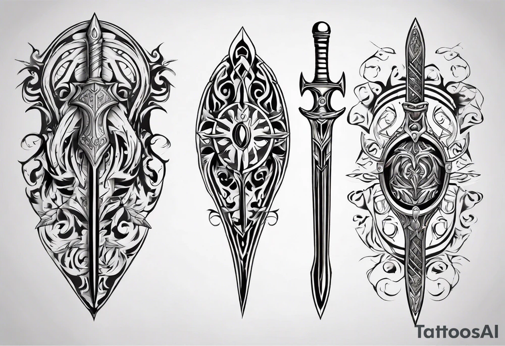 Sword and shield filigree tattoo idea