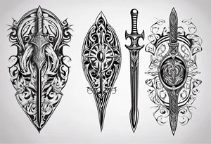 Sword and shield filigree tattoo idea