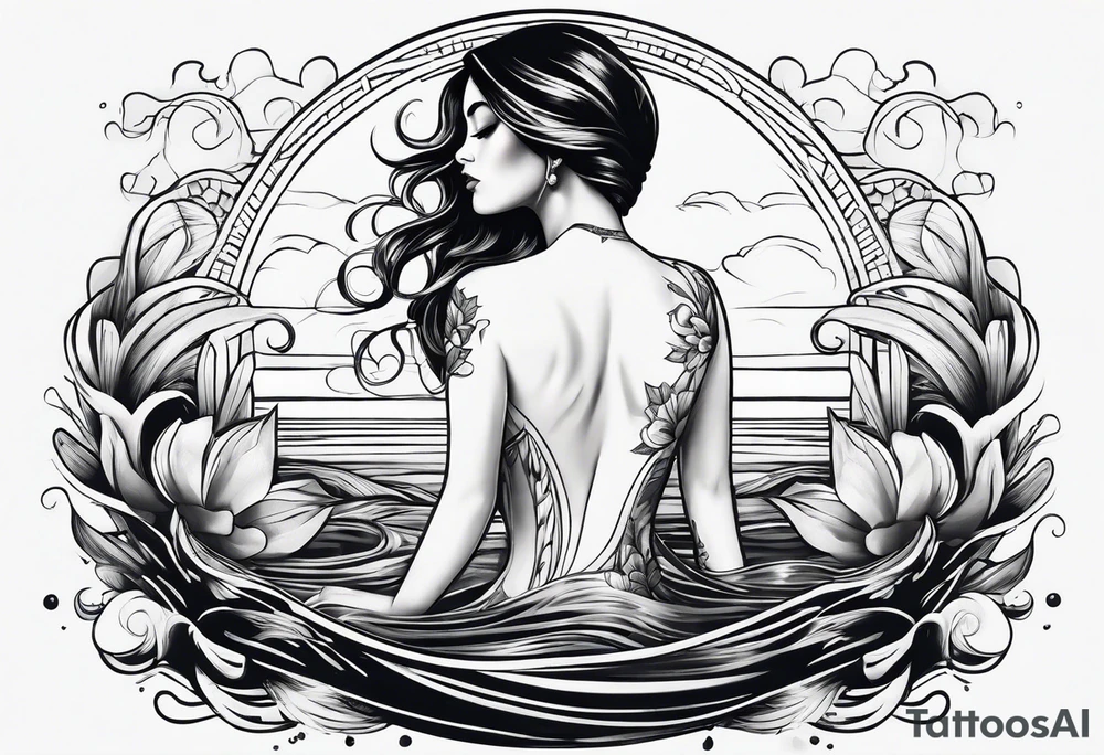 simple tattoo of full body girl floating on water tattoo idea