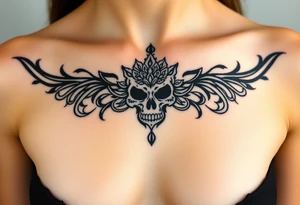 Stunning underboob tattoo with lace and elegant mandala skull tattoo idea