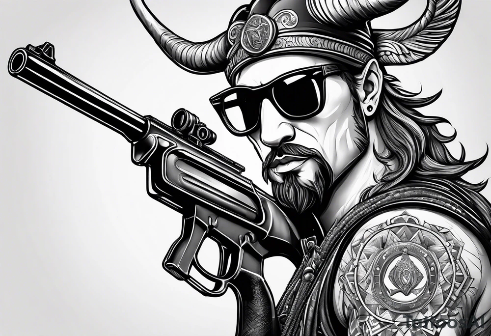 capricorn with sunglasses and shotgun tattoo idea
