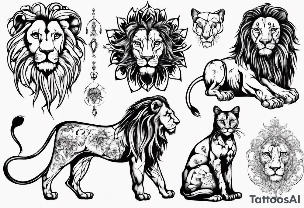 Lion with cat tattoo idea
