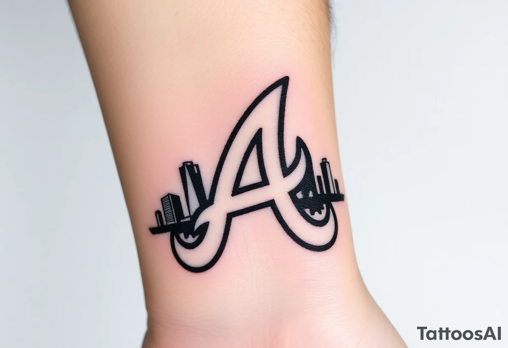 Atlanta Braves logo “A” overlapping a 3D Atlanta skyline behind the logo tattoo idea