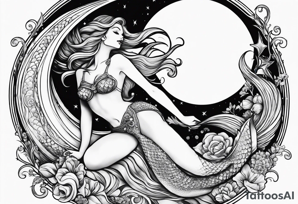 mermaid reaching for the moon tattoo idea