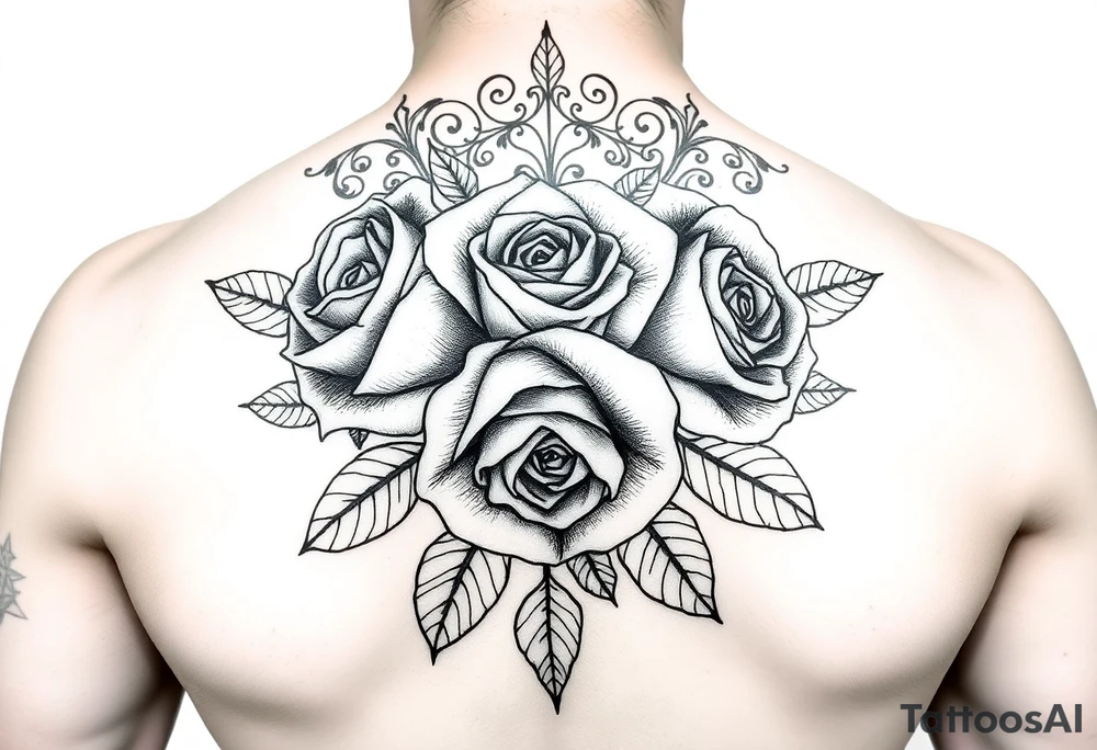 Roses with filigree background tattoo idea