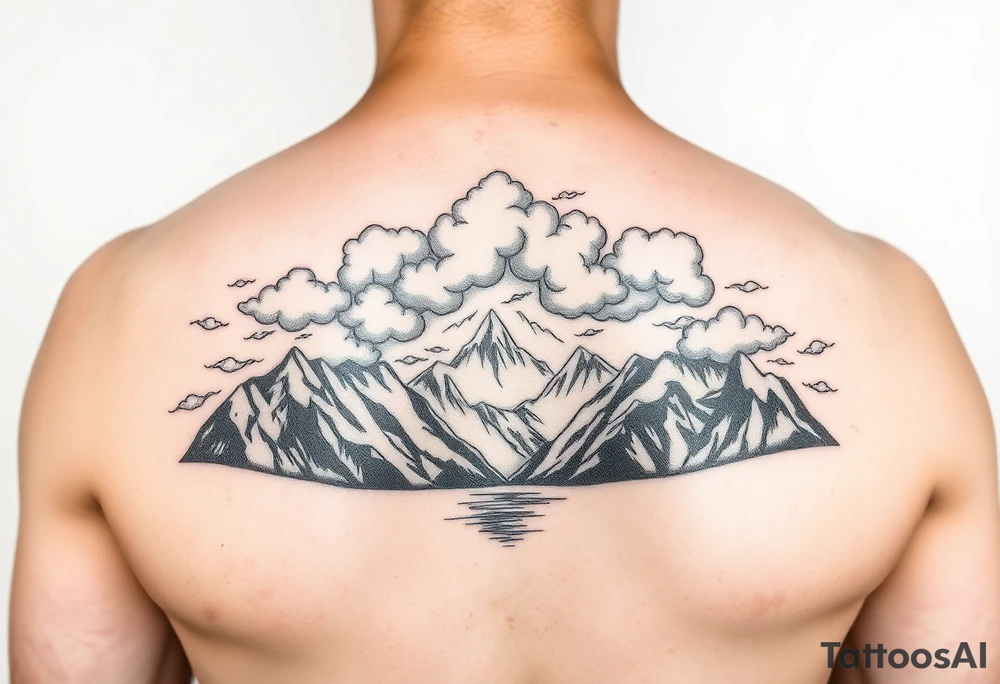 Clouds with mountains and water in Colorado majestic realistic tattoo idea