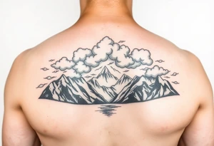 Clouds with mountains and water in Colorado majestic realistic tattoo idea