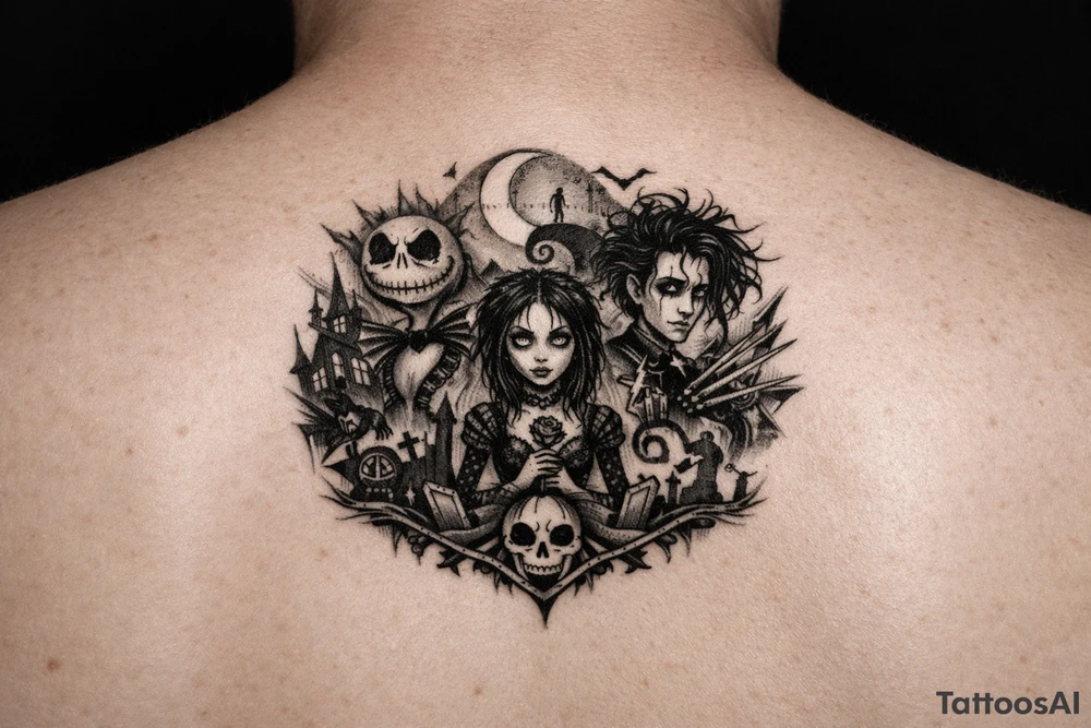 Un tattoo féminin, inspiré des classiques de Tim Burton tattoo idea