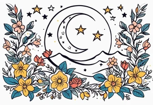 stars and moon

old school vintage simple traditional design with vintage flowers surrounding
bold color simple tattoo idea