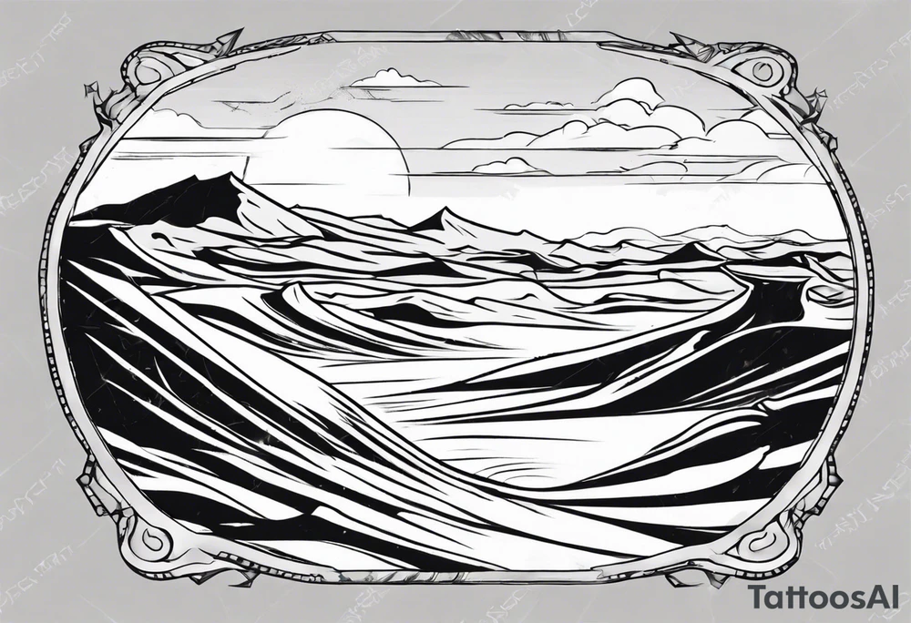 Design a tattoo depicting a distant view of a vast desert landscape with low, undulating sand dunes. tattoo idea Design a tattoo depicting a distant view of a vast desert landscape with low, undulating sand dunes. tattoo idea