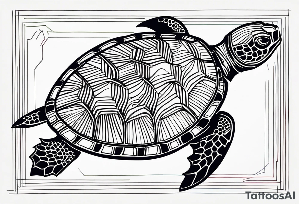 tropical psychedelic turtle's back, top down view, as seen from above tattoo idea