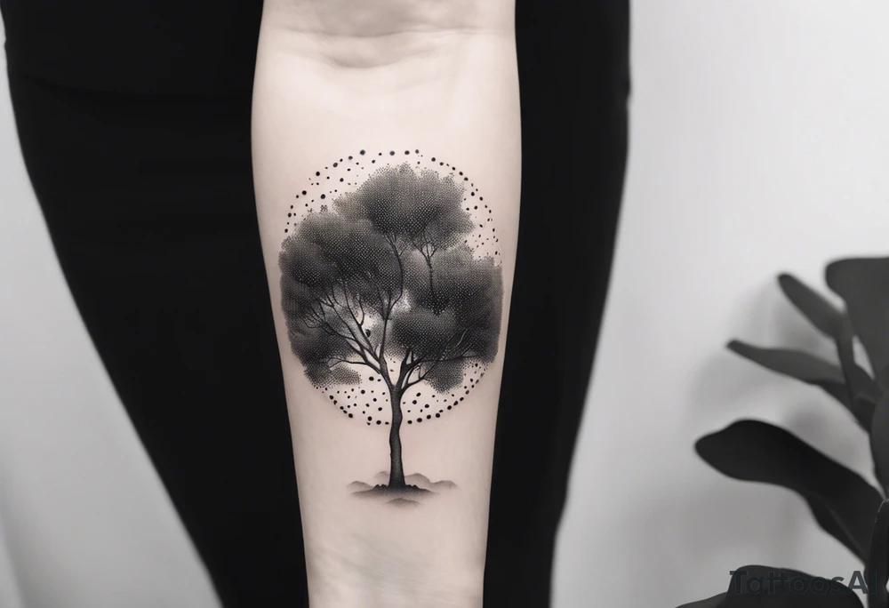 eucalyptus tree, simple, small, soft lines tattoo idea