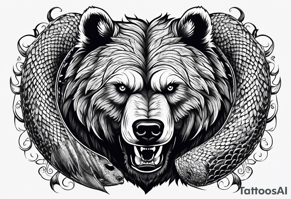 Bear fighting snake tattoo idea