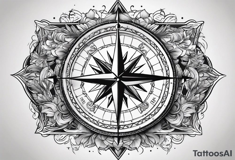 compass surrounded by stars and waves tattoo idea