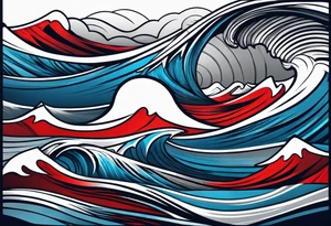 ocean waves background with linear red, white and black and gray including muted blues tattoo idea