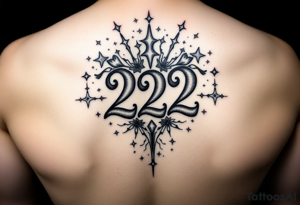 Bold 222 surrounded with love and stardust and vibration tattoo idea