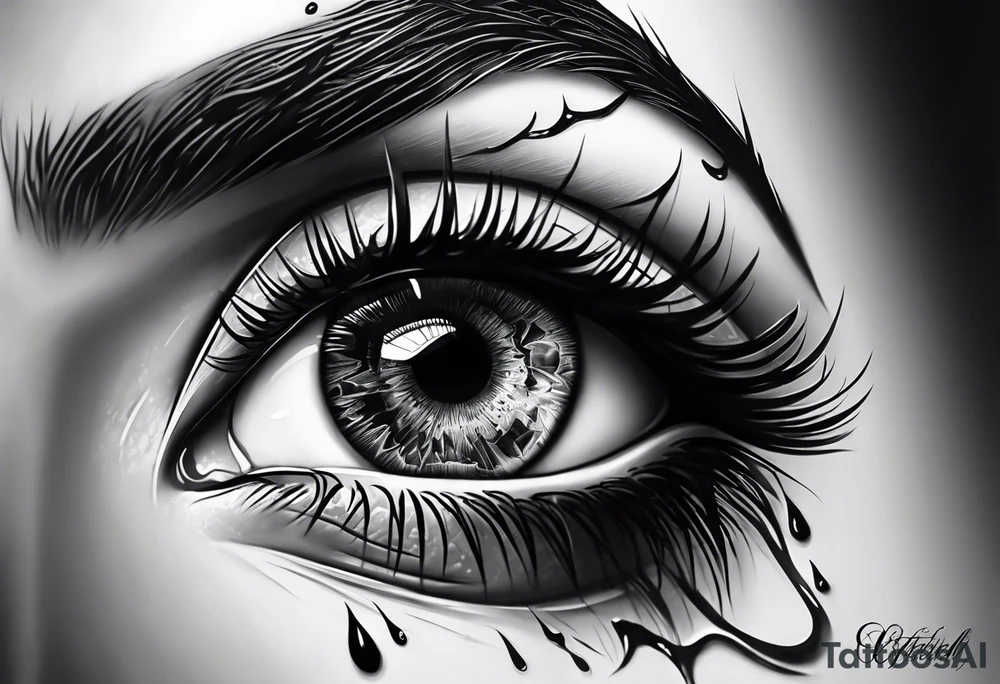 Realistic eye crying tears of tragedy death and betrayal tattoo idea