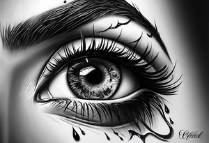 Realistic eye crying tears of tragedy death and betrayal tattoo idea