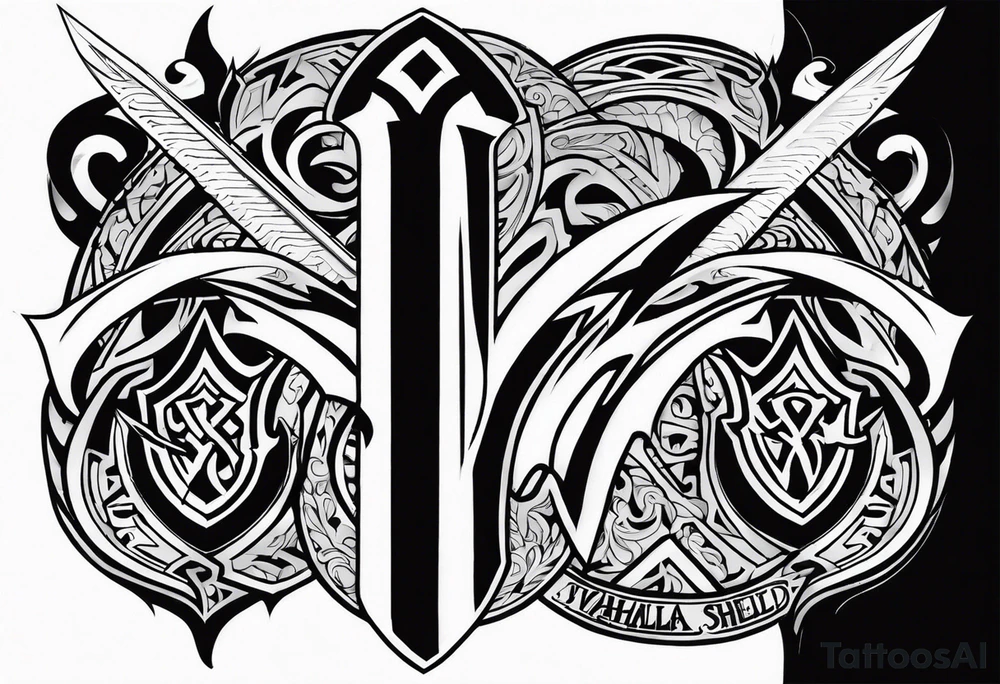 Valhalla sword shield steps tattoo idea
