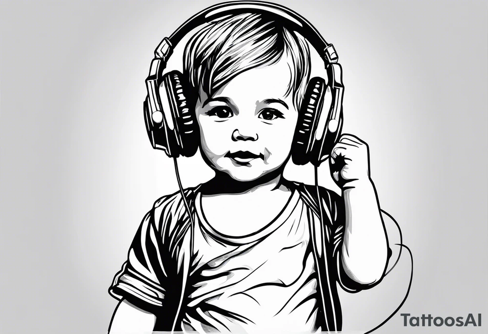 Toddler dancing with headphones tattoo idea