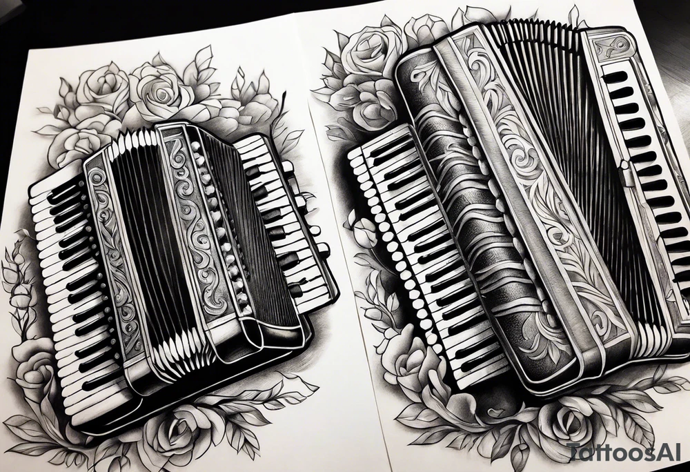 Accordion on a burn paper tattoo idea