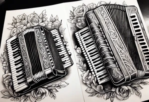 Accordion on a burn paper tattoo idea