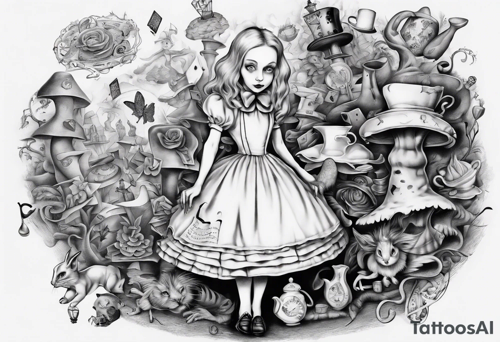 Alice in wonderland mural, "Alice, Don't Get Lost In Wonderland" tattoo idea