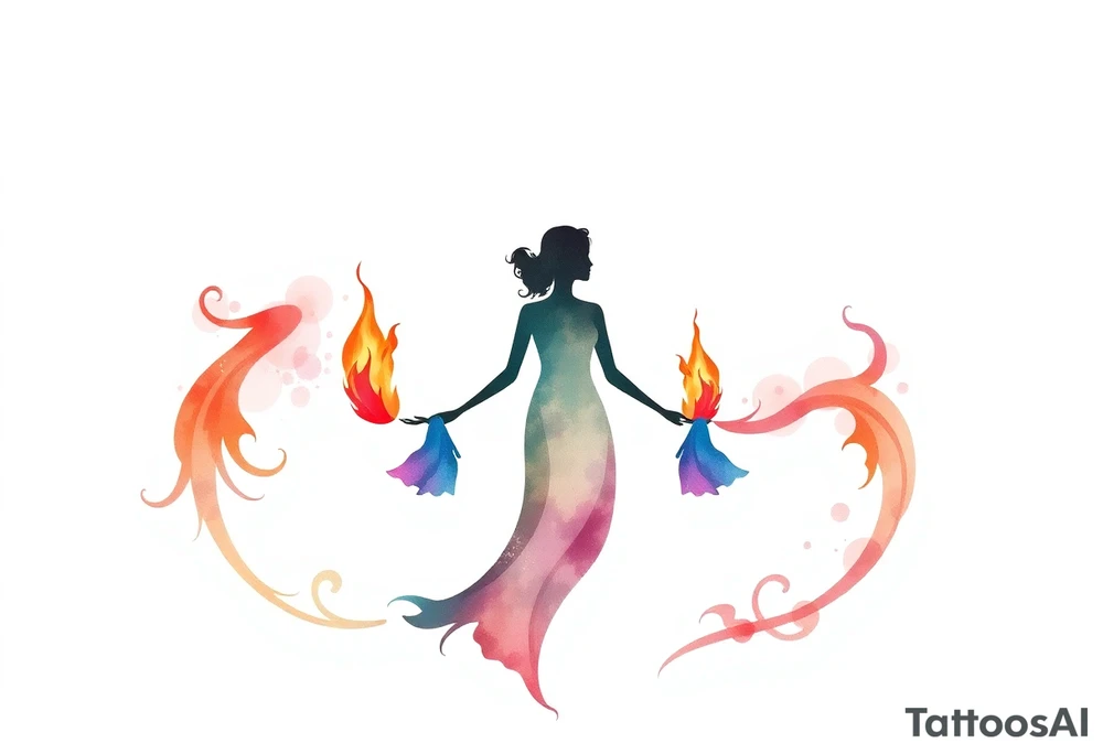 Silhouette of a mother passing 2 flames to two daughters tattoo idea
