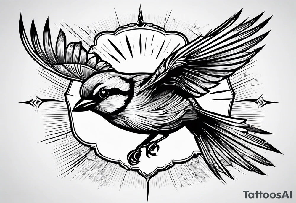 sunrays sparrow flying tattoo idea