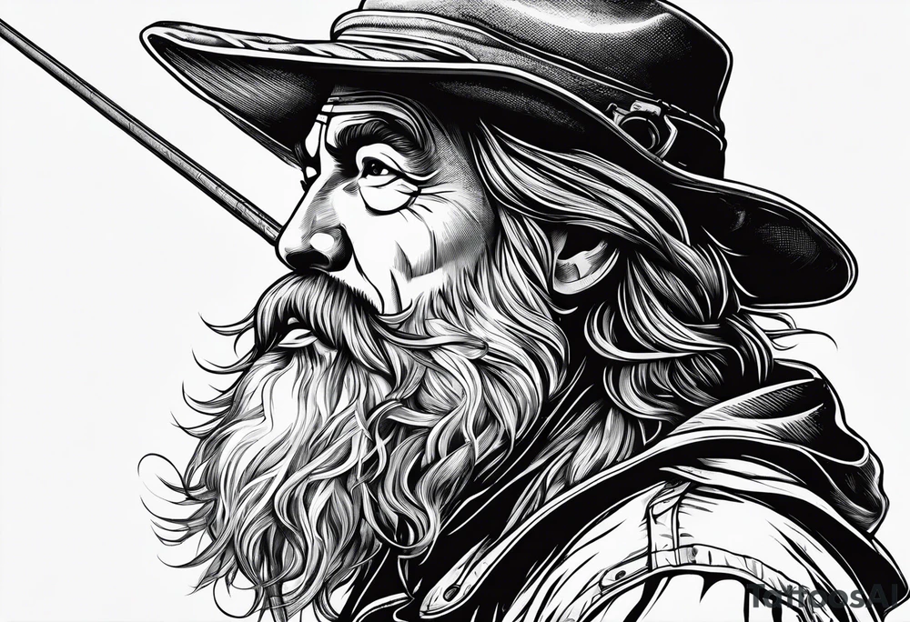 fisherman fishing full body simple drawing tattoo idea