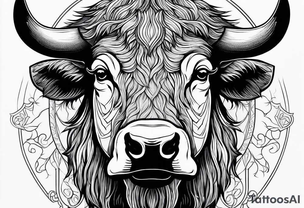 fine line bison outline - white background, clean background, no skin tattoo idea