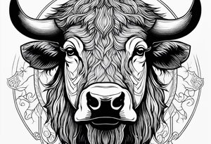 fine line bison outline - white background, clean background, no skin tattoo idea