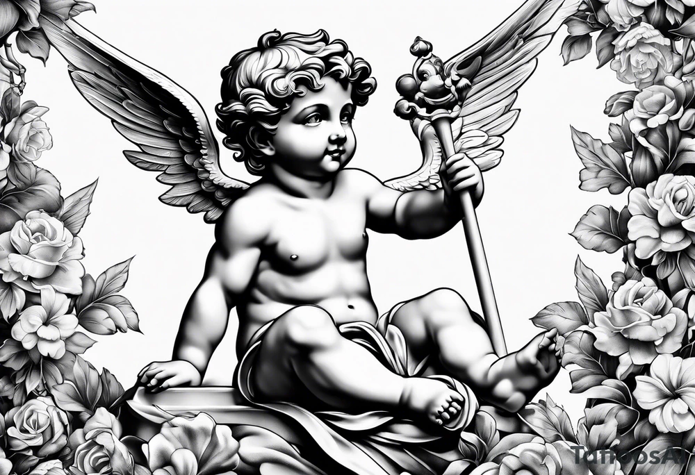 one putti with wings smiling tattoo idea