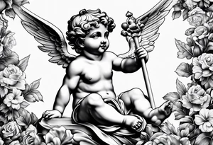 one putti with wings smiling tattoo idea
