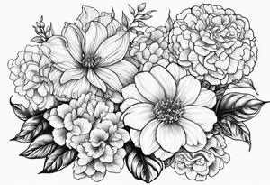 Begonia flower, hydrangeas, marigolds, gerber daisies, roses, lily tattoo idea