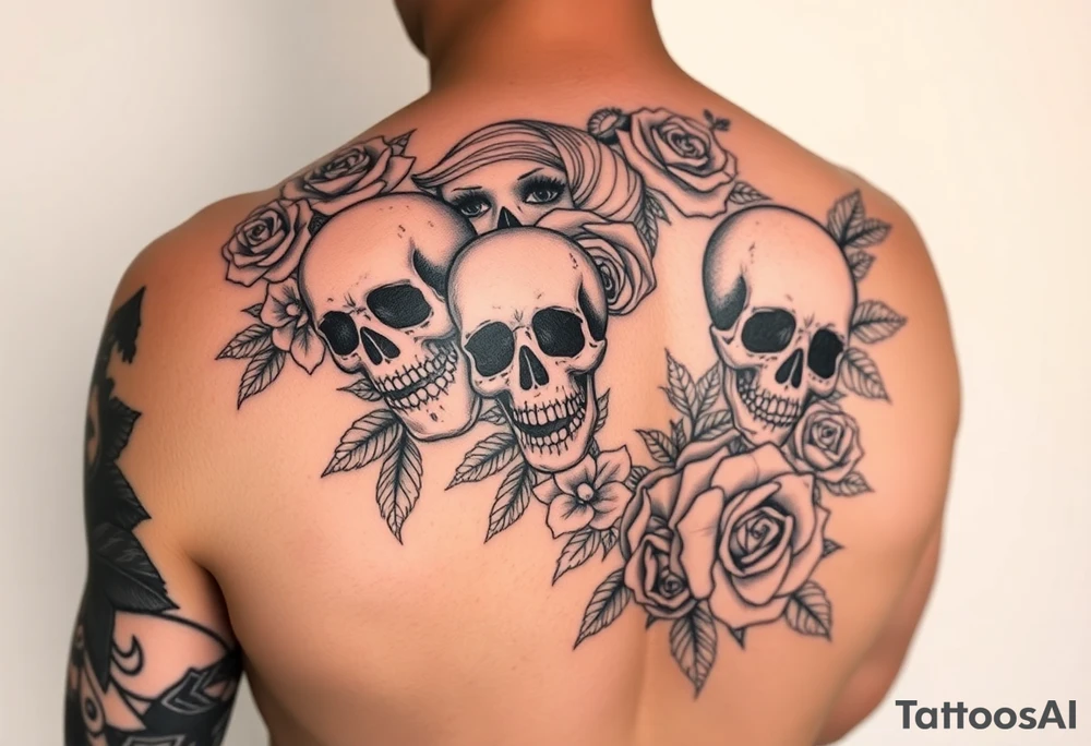 Arm sleeve with day of the dead marlyin Monroe Louie vution signs everywhere roses skulls dead dolls tattoo idea