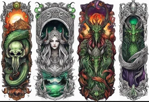 Cthulhu wrap around arm sleeve with other eldritch beasts tattoo idea