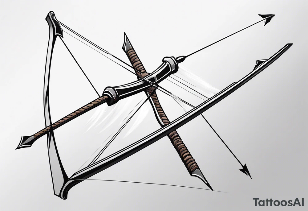 A loaded bow with 2 arrows. simplistic, minimalist and clean, even abstract. tattoo idea
