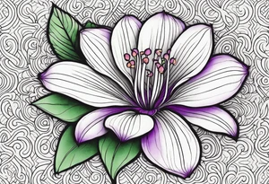 An outline of a rio dipladenia flower with a green and purple background tattoo idea