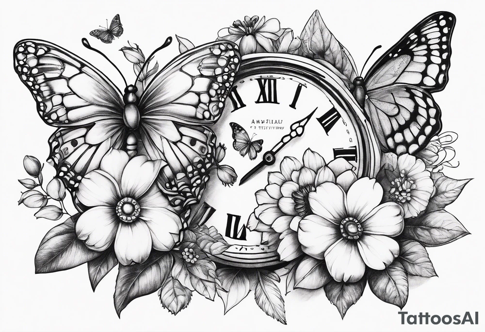 flowers,butterflies,ladybugs,time,love,family tattoo idea flowers,butterflies,ladybugs,time,love,family tattoo idea