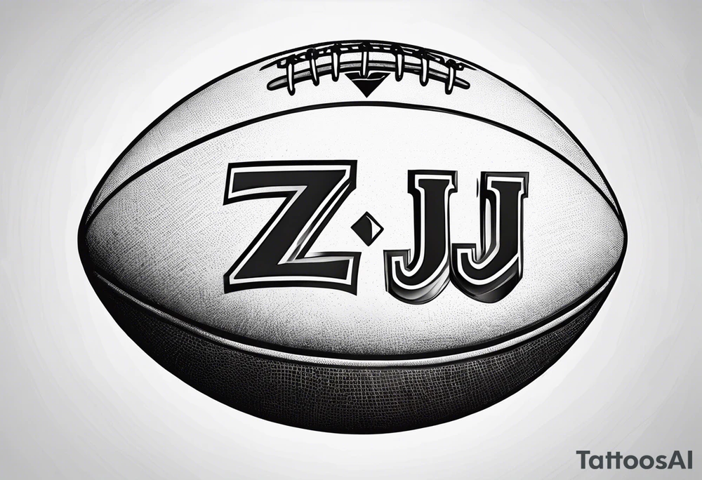 Rugby ball with ZJ written in the middle in the Gilbert font tattoo idea