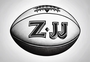 Rugby ball with ZJ written in the middle in the Gilbert font tattoo idea