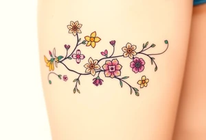 Vine with alternating flowers daffodil,
Lily, chrysanthemum, rose, aster, narcissus tattoo idea