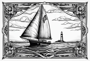 sailboat sail patched in such a way that it resembles a maritime lighthouse. tattoo idea