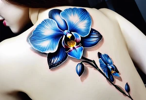 Long blue orchid with extra details tattoo idea